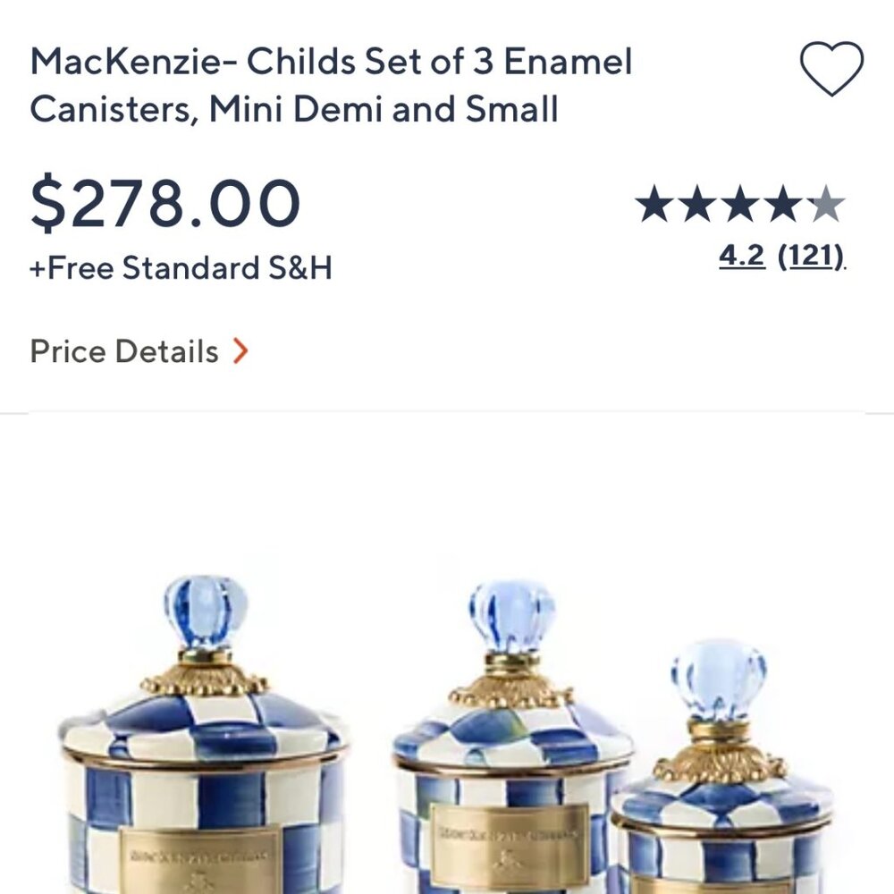Mackenzie-Childs Set of 3 Royal Check Cannisters New in Box - Picture 6 of 6